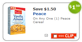 peace cereal coupon $1.50/1 Peace Cereal & $1/1 Peace Cereal Coupons