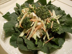 Broccoli Salad on bed of Kohlrabi Greens 640x477 300x223 Aleas Broccoli Salad with Kohlrabi and Chicken