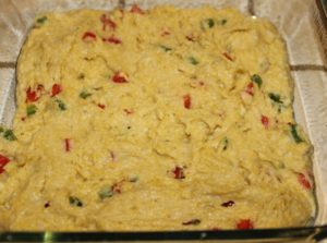 cornbread with peppers for chili pie 640x476 300x223 Aleas Chili Pie