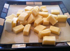 cheese cubes 300x216 Angies Cheese Stuffed Meatballs 