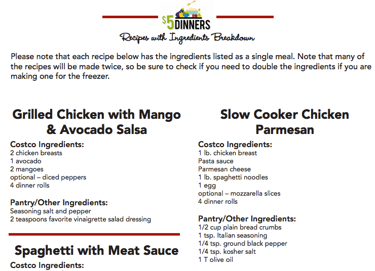 Printable Recipes Ingredient Costco 150 20 Meals 20 Meals from Costco for $150   Recipes & Printable Shopping Lists
