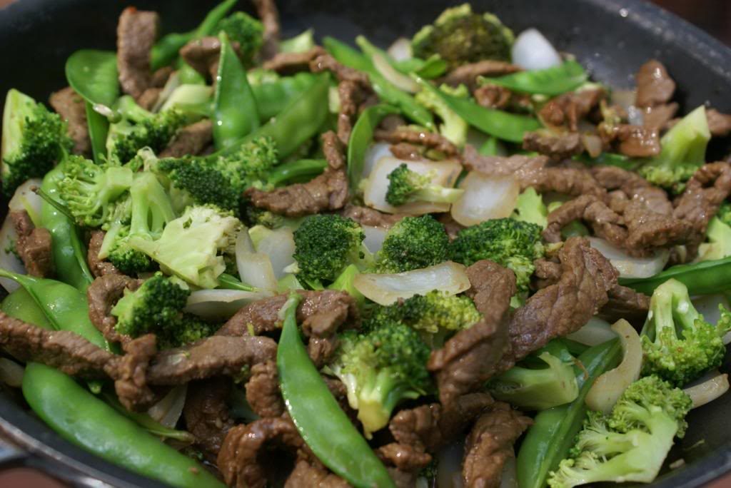 snap peas, beef and broccoli stir fry