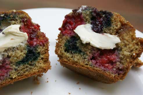 red white and blueberry muffins