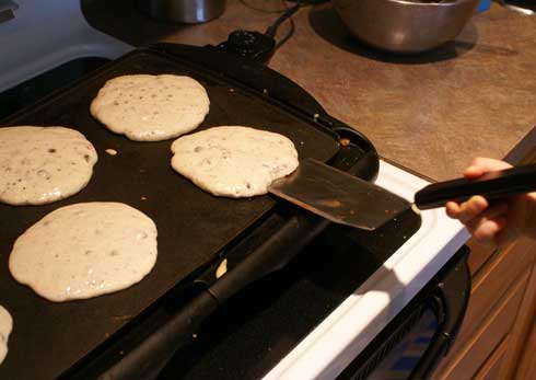 chocolate chip raspberry pancakes