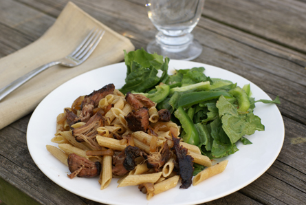balsamic beef and onion pasta