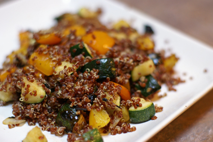 red quinoa with grilled summer veggies