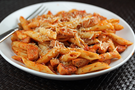 Penne Pasta with Sweet Sausage and Basil Sauce - $5 Dinners