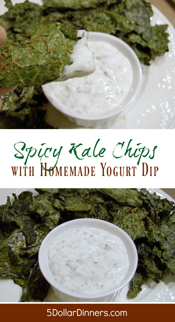 Spicy Kale Chips and Yogurt Dip from 5DollarDinners.com