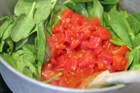 Baked Eggs with Spinach, Tomatoes, and Garlic | 5DollarDinners.com