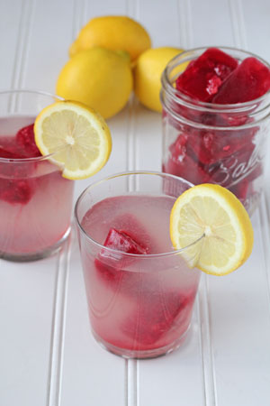 Fresh Squeezed Lemonade with Raspberry Ice Cubes