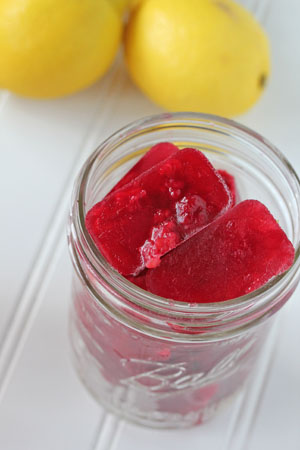 Fresh Squeezed Lemonade with Raspberry Ice Cubes