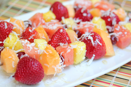 summer fruit kebabs with honey and coconut