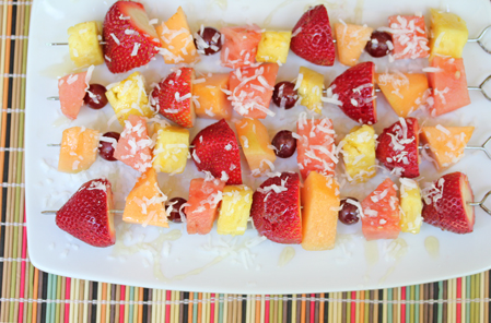 summer fruit kebabs with honey and coconut