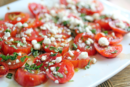 balsamic tomatoes with feta and fresh herbs