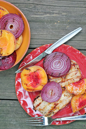 grilled pork chops peaches and red onion recipe