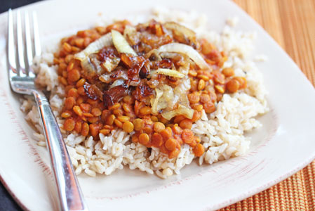 curried lentils and brown rice
