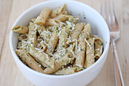 penne with creamy pesto sauce