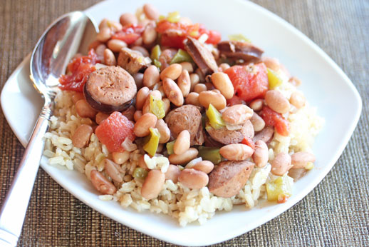 rice and pinto beans andoiulle sausage