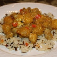 Curried Chicken and Acorn Squash over rice