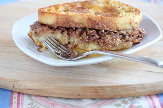 pecan streusel stuffed egg nog french toast bake