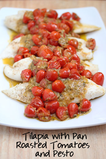 tilapia with pan roasted tomatoes & pesto sauce