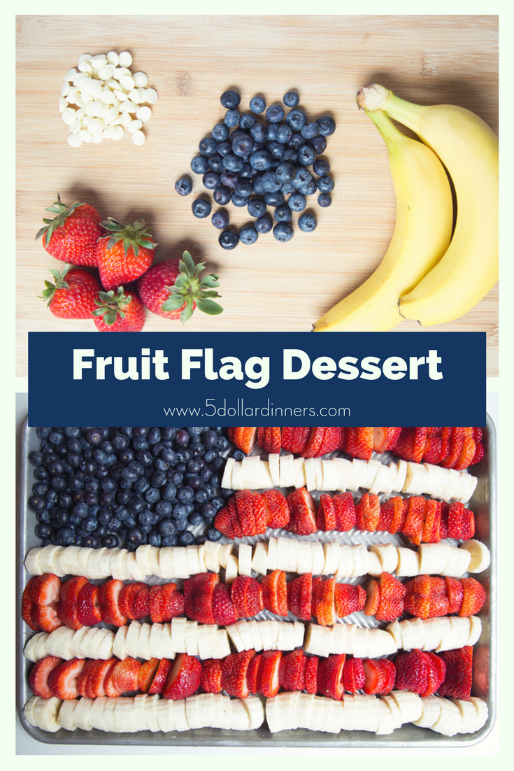This Fruit Flag Dessert is fresh and easy for your July 4th gathering on 5 Dollar Dinners!!!