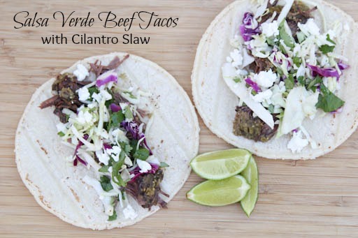 Salsa Verde Shredded Beef Tacos