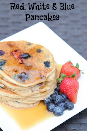 Red, White & Blue Pancakes as part of our July 4th Recipe Round Up on 5 Dollar Dinners!