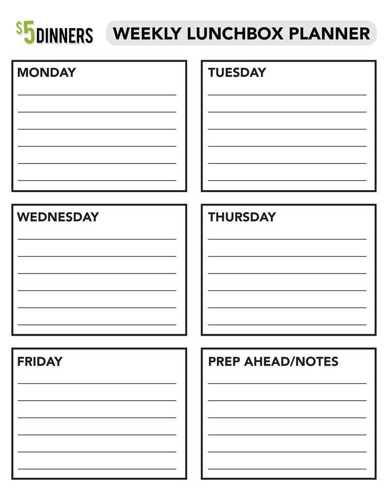 Free Printable: Weekly Lunchbox Planner | 5DollarDinners.com