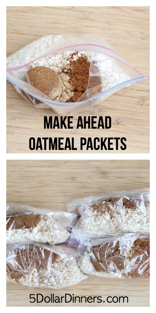 Make Ahead Oatmeal Packets on 5DollarDinners.com