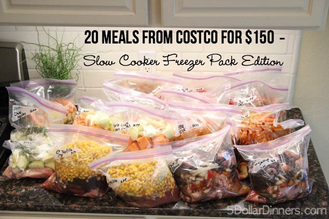 Slow Cooker Freezer Pack Costco Plan - 20 Meals for $150 in Less Than 2 Hours | 5DollarDinners.com