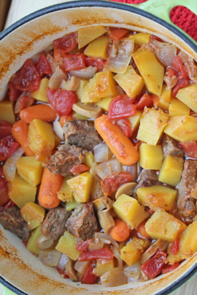 Dutch Oven Beef Stew with Butternut Squash from 5DollarDinners.com