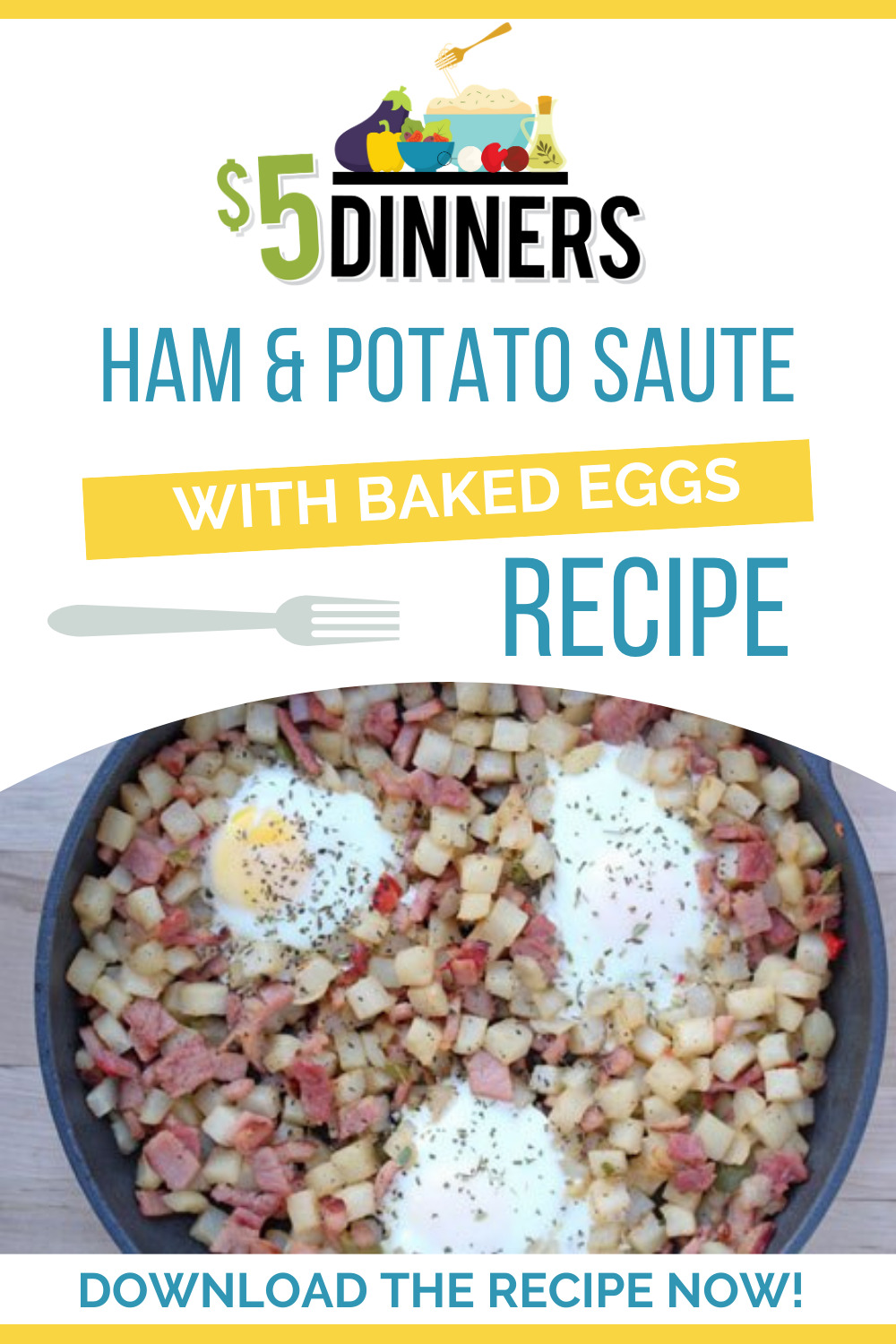 ham and potato saute with baked eggs