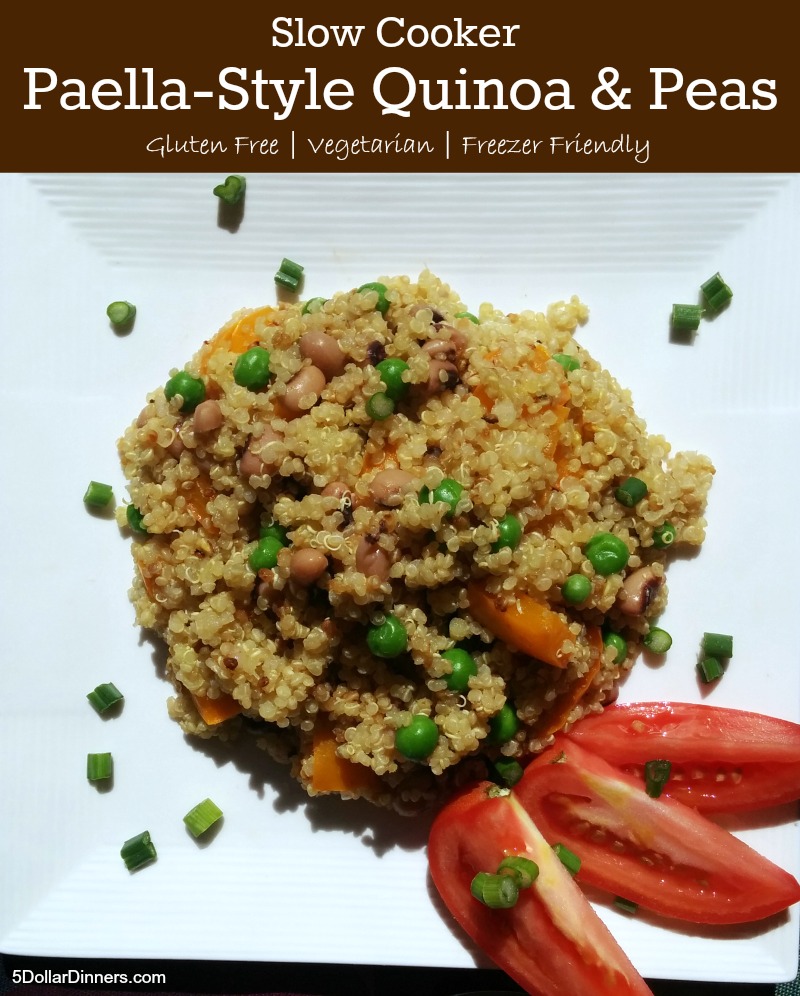 Slow Cooker Paella-Style Quinoa and Peas | 5DollarDinners.com