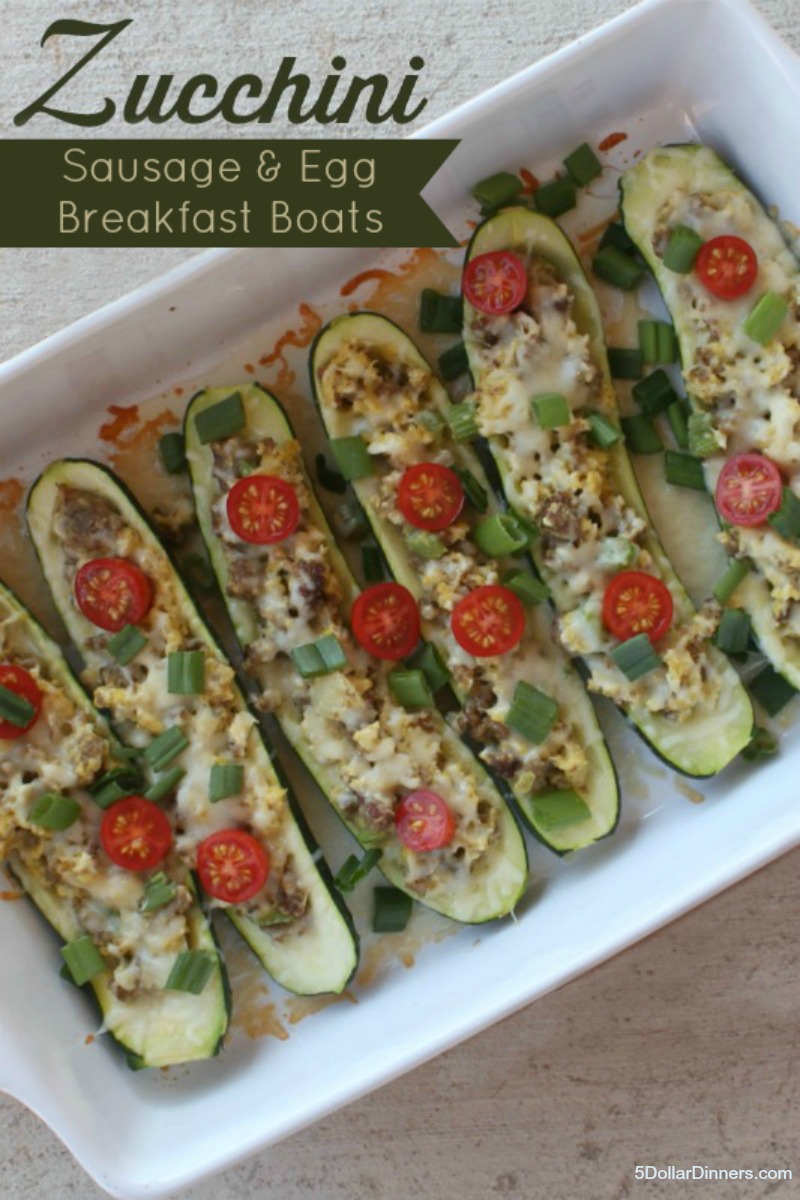 Sausage & Cheese Zucchini Breakfast Boats from 5DollarDinners.com