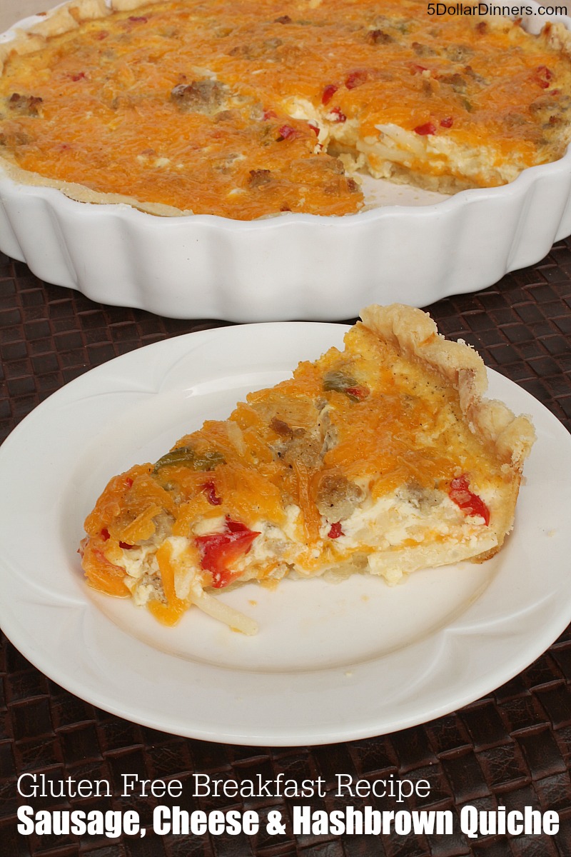 Gluten Free Sausage, Cheese and Hashbrown Quiche from 5DollarDinners.com