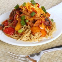 Barbecue Spaghetti with Smoked Chicken | 5DollarDinners.com
