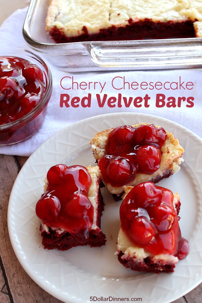 Cherry Cheesecake Red Velvet Bars | 5DollarDinners.com