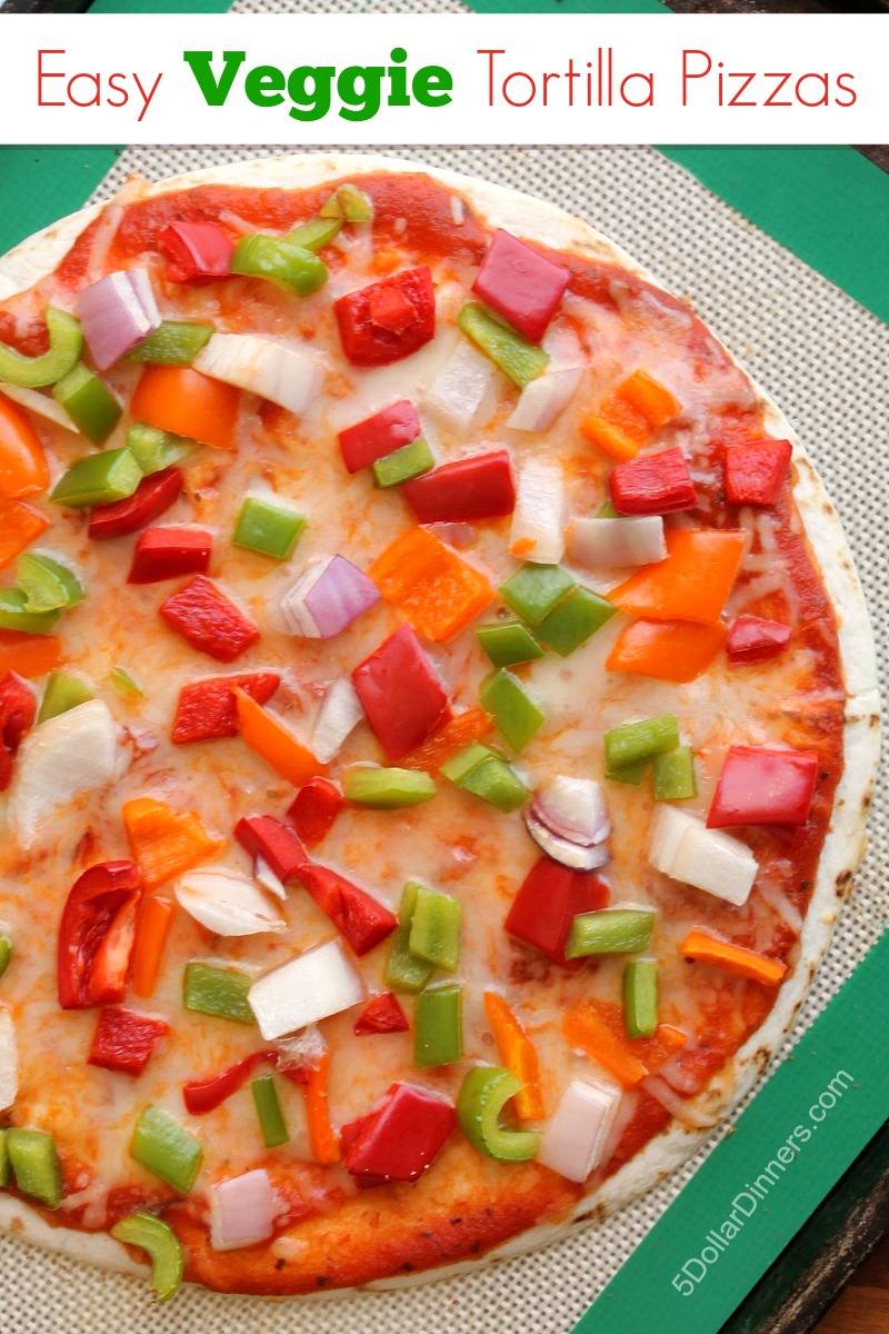 Easy Veggie Tortilla Pizzas from 5DollarDinners.com