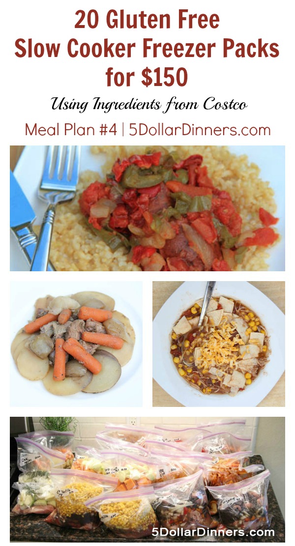 20 Gluten Free Slow Cooker Freezer Packs for $150 Meal Plan #4 from 5DollarDinners.com