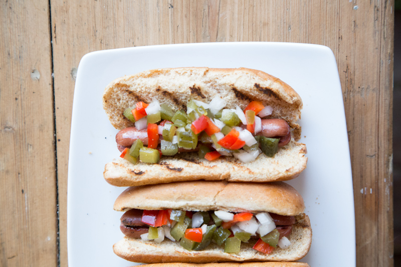 Grilled Hot Dog with Homemade Relish