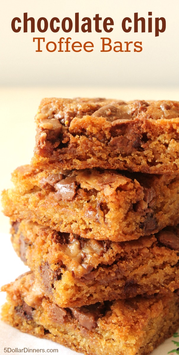 Chocolate Chip Toffee Bars from 5DollarDinners.com