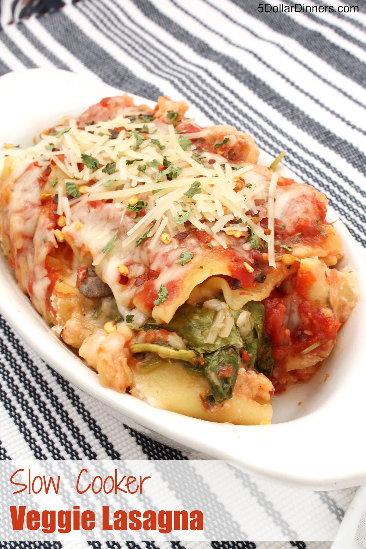 Slow Cooker Veggie Lasagna from 5DollarDinners.com