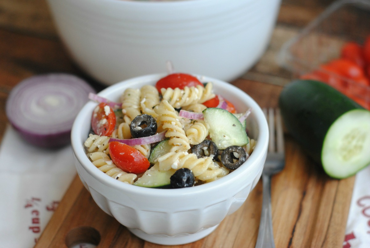 Greek Pasta Salad with homemade dressing