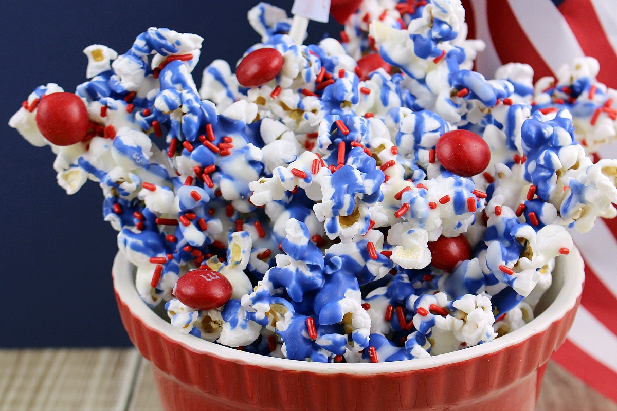 Patriotic White Chocolate Popcorn Recipe from 5DollarDinners.com