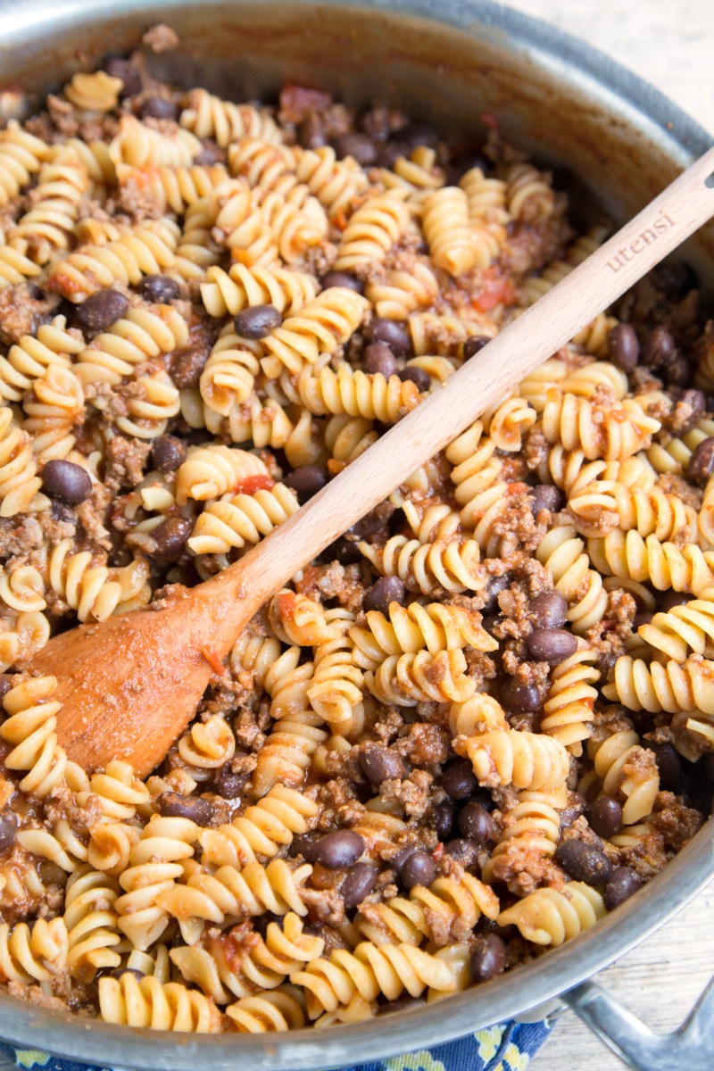 Freezer Friendly Twirly Taco Pasta Skillet Recipe from 5DollarDinners.com