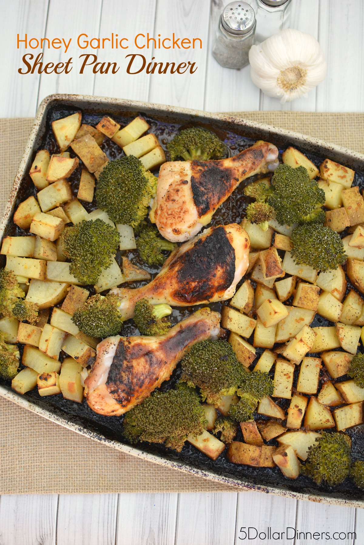 Honey Garlic Chicken Sheet Pan Dinner from 5DollarDinners.com