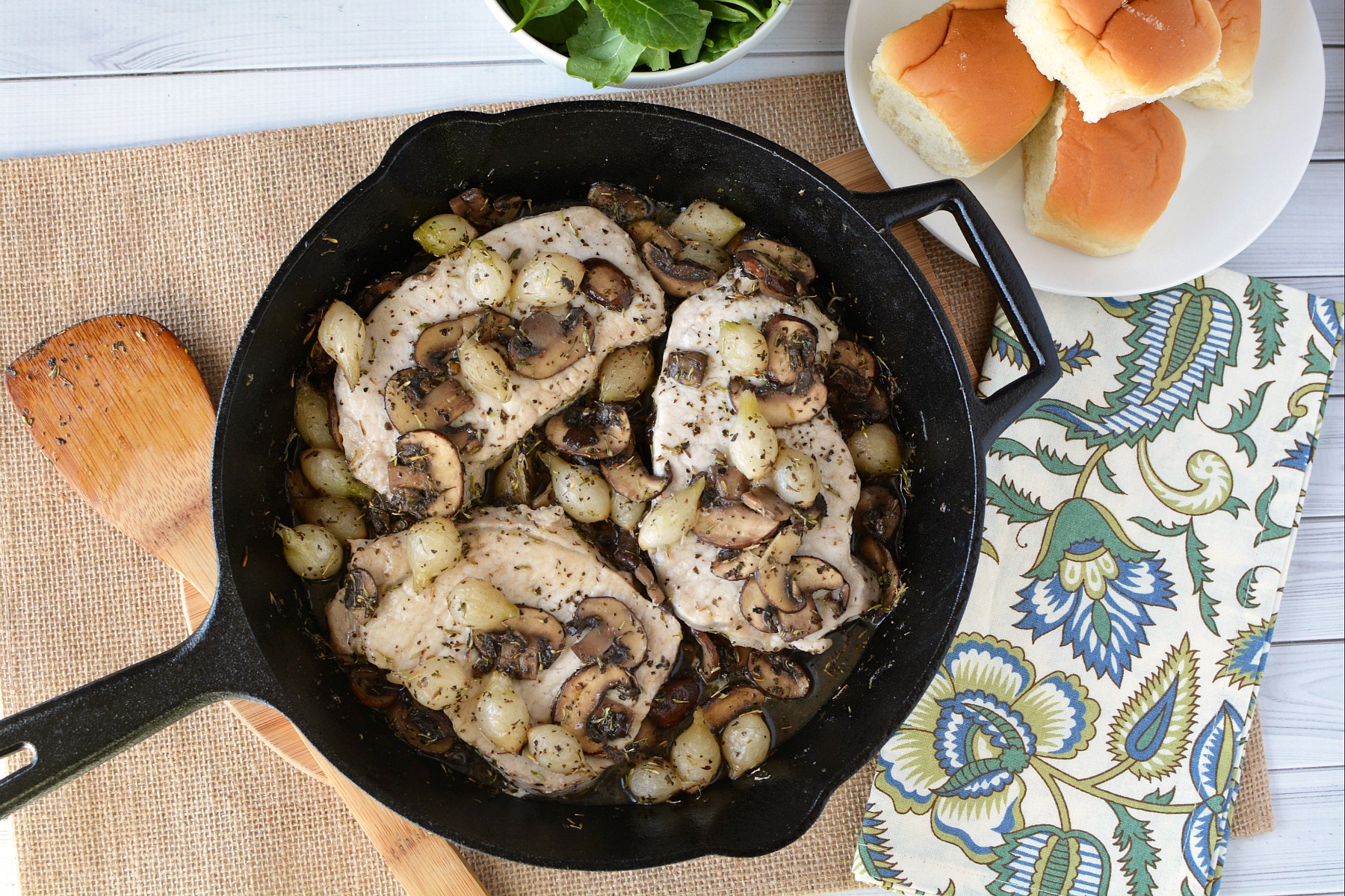 Skillet Pork Chops with Mushrooms and Pearled Onions