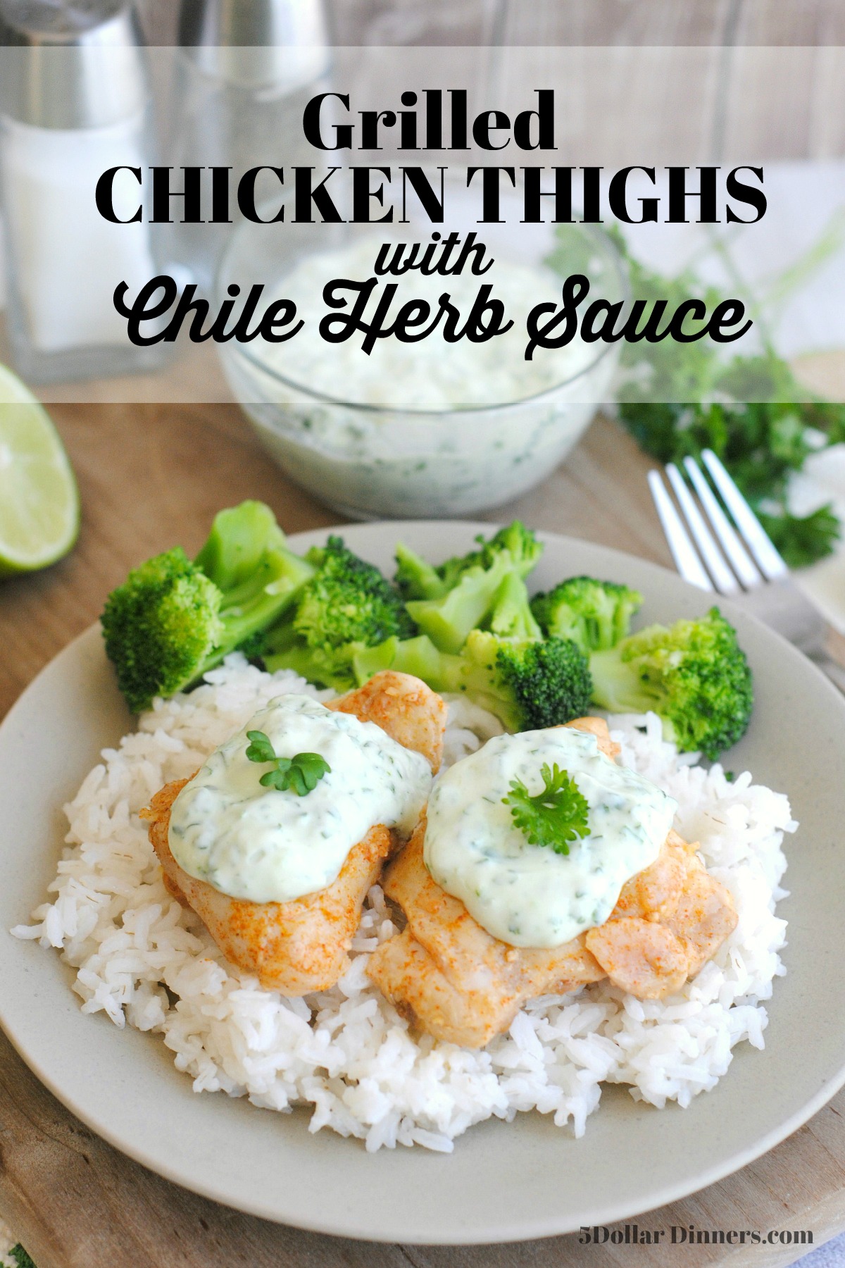 Spiced Grilled Chicken Thighs with chile-herb sauce