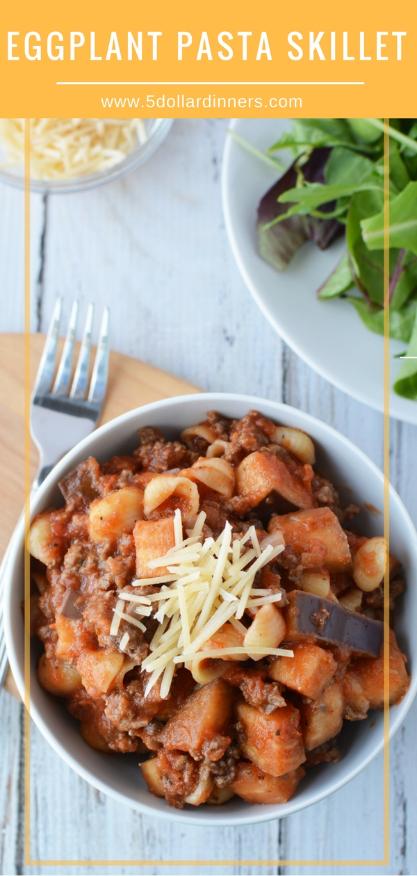 The weeknights just got better with this Eggplant Pasta Skillet dish! The beef and eggplant combo is absolutely delicious and you can find it on 5DollarDinners!